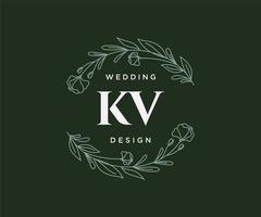 colección de logotipos de monograma de boda con letras iniciales kv, plantillas florales y minimalistas modernas dibujadas a mano para tarjetas de invitación, guardar la fecha, identidad elegante para restaurante, boutique, café en vector