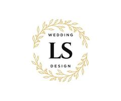 Colección de logotipos de monograma de boda con letras iniciales de ls, plantillas florales y minimalistas modernas dibujadas a mano para tarjetas de invitación, guardar la fecha, identidad elegante para restaurante, boutique, café en vector