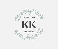 KK Initials letter Wedding monogram logos collection, hand drawn modern minimalistic and floral templates for Invitation cards, Save the Date, elegant identity for restaurant, boutique, cafe in vector