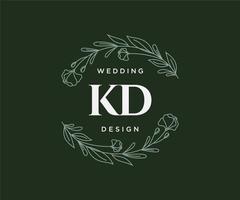 colección de logotipos de monograma de boda con letras iniciales kd, plantillas florales y minimalistas modernas dibujadas a mano para tarjetas de invitación, guardar la fecha, identidad elegante para restaurante, boutique, café en vector