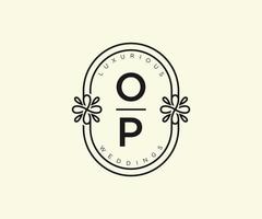 OP Initials letter Wedding monogram logos template, hand drawn modern minimalistic and floral templates for Invitation cards, Save the Date, elegant identity. vector