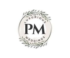 PM Initials letter Wedding monogram logos template, hand drawn modern minimalistic and floral templates for Invitation cards, Save the Date, elegant identity. vector