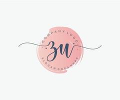 Initial ZU feminine logo. Usable for Nature, Salon, Spa, Cosmetic and Beauty Logos. Flat Vector Logo Design Template Element.