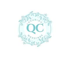 QC Initials letter Wedding monogram logos template, hand drawn modern minimalistic and floral templates for Invitation cards, Save the Date, elegant identity. vector