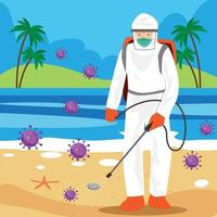 Vector illustration stop covid icon symbol spraying disinfectant in different places