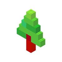 Isometric tree on a white background made of colored plastic blocks. The children s designer. Vector illustration.