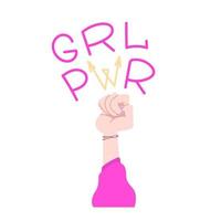 Strength of a girl cartoon image of a female fist as a sign of the struggle for rights. Vector illustration.
