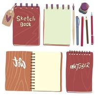 conjunto de cuadernos de bocetos en estilo plano para impresión y decoración.ilustración vectorial. vector