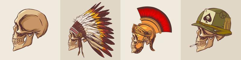 conjunto de guerreros dibujados a mano de diferentes épocas y pueblos para impresión y diseño. ilustración vectorial vector