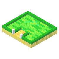 The concept of an empty backyard assembled from plastic blocks in isometric style for printing and decoration. Vector illustration.