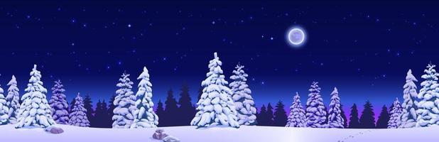 Bright winter horizontal landscape of coniferous forest - banner for printing and design.Vector illustration. vector