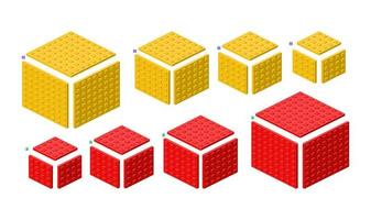 3d set of colored constructor kit in isometry. Square elements of different sizes. Vector illustration.