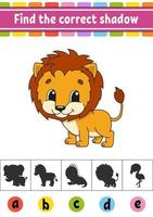 Find the correct shadow. Education developing worksheet. Activity page. Color game for children. Cartoon character. Vector illustration.