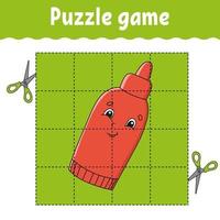 Puzzle game for kids. Education developing worksheet. Learning game for children. Color activity page. Barbecue theme. Riddle for preschool. Isolated vector illustration in cartoon style.