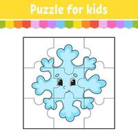 Puzzle game for kids. Jigsaw pieces. Color worksheet. Christmas theme. Activity page. Isolated vector illustration. cartoon style.