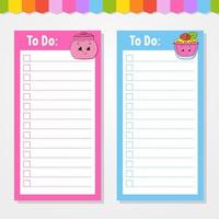 To do list for kids. Empty template. The rectangular shape. Isolated color vector illustration. Funny character. cartoon style. For the diary, notebook, bookmark.