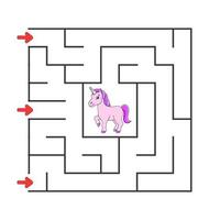 Square maze. Game for kids. Puzzle for children. cartoon character. Labyrinth conundrum. Find the right path. The development of logical and spatial thinking. Vector illustration.