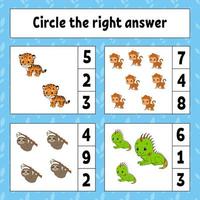 Circle the right answer. Education developing worksheet. Activity page with pictures. Game for children. Funny character. Cartoon style. Vector illustration.