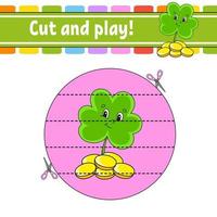 Cut and play. Logic puzzle for kids. Education developing worksheet. Learning game. Activity page. Cutting practice for preschool. Vector illustration.