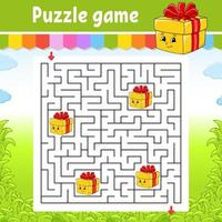 Square maze. Game for kids. Puzzle for children. Labyrinth conundrum. Find the right path. Cartoon character. Vector illustration.