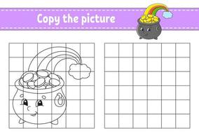 Copy the picture. Coloring book pages for kids. Education developing worksheet. Game for children. Handwriting practice. cartoon character. Vector illustration.