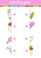 Matching game. Draw a line. Education developing worksheet. Activity page with color pictures. Riddle for children. Cute character. Cartoon style. Vector illustration.