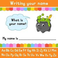 Writing your name. Educational activity worksheet for kids and toddlers. Game for children. Vector illustration.