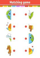 Matching game. Draw a line. Education developing worksheet. Activity page with color pictures. Riddle for children. Cute character. Cartoon style. Vector illustration.