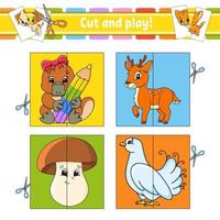 Cut and play. Flash cards. Color puzzle. Education developing worksheet. Activity page. Game for children. cartoon style. Funny character. Vector illustration.