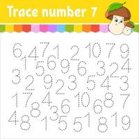 Trace number . Handwriting practice. Learning numbers for kids. Education developing worksheet. Activity page. Vector illustration.