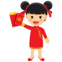 Happy chinese new year girl cartoon character in traditional clothes celebrate png