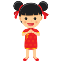 gelukkig Chinese nieuw jaar meisje tekenfilm karakter in traditioneel kleren vieren png