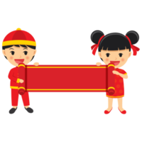 Happy chinese new year boy and girl cartoon character in traditional clothes celebrate png