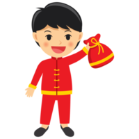 Happy chinese new year boy cartoon character in traditional clothes celebrate png