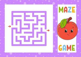 Square maze. Game for kids. Puzzle for children. Happy character. Labyrinth conundrum. Find the right path. Vector illustration.