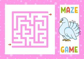 Square maze. Game for kids. Puzzle for children. Happy character. Labyrinth conundrum. Color vector illustration. Find the right path. Isolated vector illustration. cartoon style.