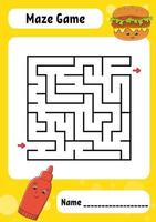 Square maze. Game for kids. Funny labyrinth. Education developing worksheet. Activity page. Puzzle for children. cartoon style. Riddle for preschool. Logical conundrum. Color vector illustration.