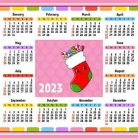 Calendar for 2023 with a cute character. Fun and bright design. Cartoon style. Vector illustration.