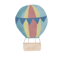 blau-gelbe aquarellillustration des heißluftballons png