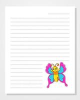 Sheet template for notebook, notepad, diary. Lined paper. With cute character. Cartoon style. Vector illustration.