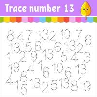 Trace number . Handwriting practice. Learning numbers for kids. Education developing worksheet. Activity page. Vector illustration.