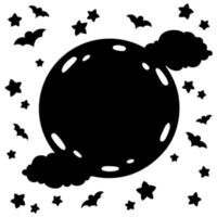 luna con nube. silueta negra. elemento de diseño ilustración vectorial aislado sobre fondo blanco. plantilla para libros, pegatinas, carteles, tarjetas, ropa. vector