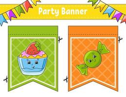 Party banner. With cute cartoon characters. For holidays, birthday, festive. Vector illustration.