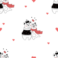 Love seamless pattern. Cute romantic hugging bears png