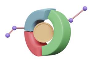 3d grafieken en diagram met munt, analyse bedrijf financieel gegevens, online afzet geïsoleerd. bedrijf strategie minimaal concept, 3d geven illustratie png