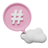 3D tag search for social media notification icon with cloud isolated. minimal design concept, 3d render illustration png