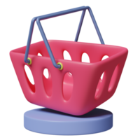 carrinhos de compras vazios ou cesta com pódio de estágio de cilindro isolado em fundo rosa. ilustração 3d do conceito ou renderização em 3d png