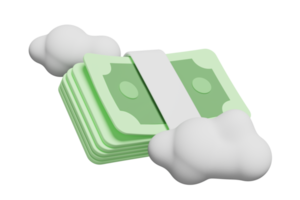 3d banknote stack icon with cloud isolated. economic movements or business finance concept, 3d render illustration png