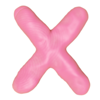 X letter logo design from plasticine isolated. pink X clay toy icon template elements concept, 3d illustration render png