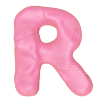 R letter logo design from plasticine isolated. pink R clay toy icon template elements concept, 3d illustration render png